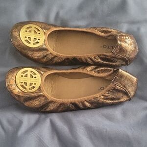 Rialto Metallic Brown Flats with Gold Detail